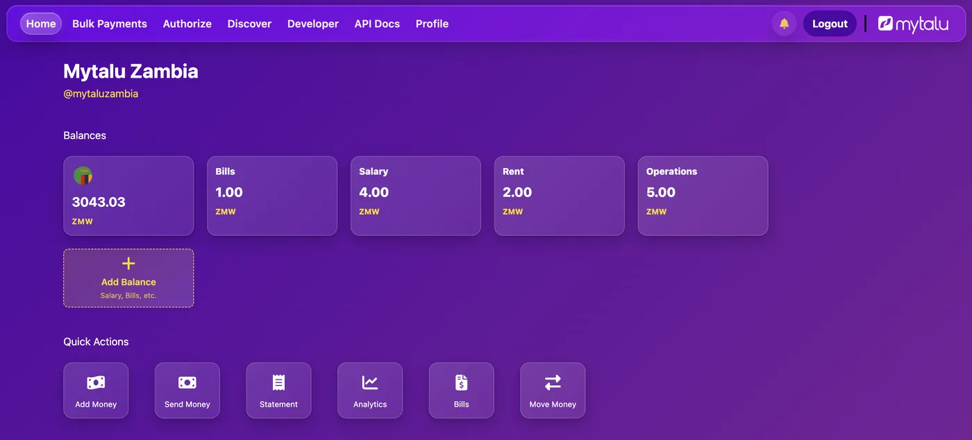 Mytalu Business web dashboard
